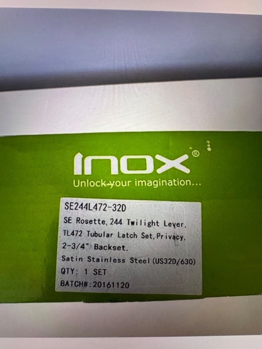 Inox SE244L472-32D TL472 Tubular Latch Set - Picture 3 of 11